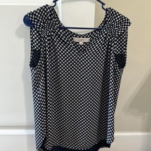 Ann Taylor LOFT Navy Blue Print Top Size Small